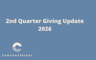 Canyon Springs Church logo on a blue background for 2nd quarter giving update 2026.