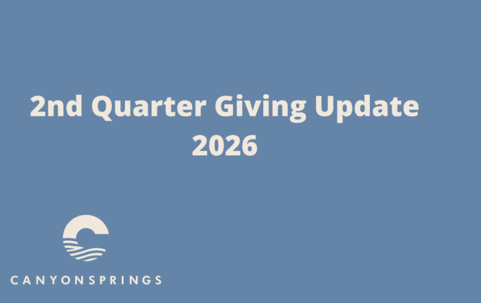 Canyon Springs Church logo on a blue background for 2nd quarter giving update 2026.